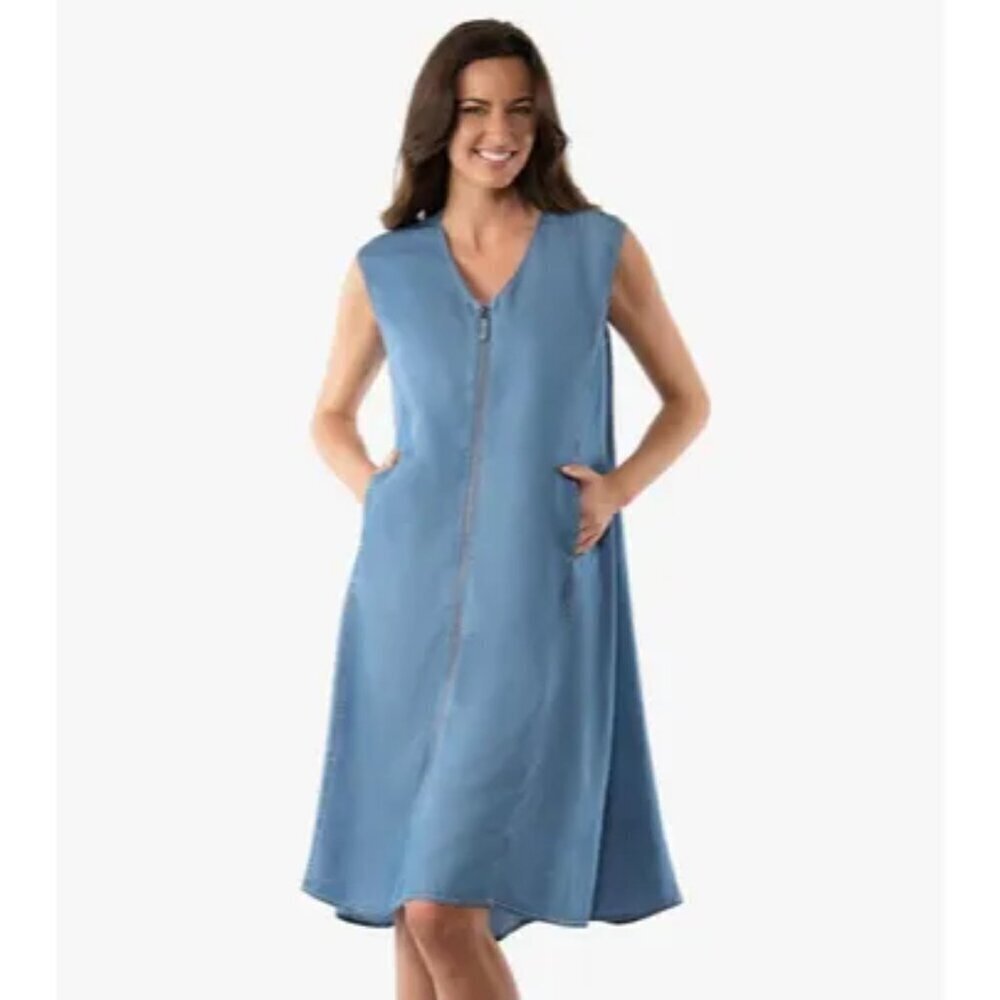Stella Carakasi Free and Easy dress in a medium wash made from Tencel denim. - M